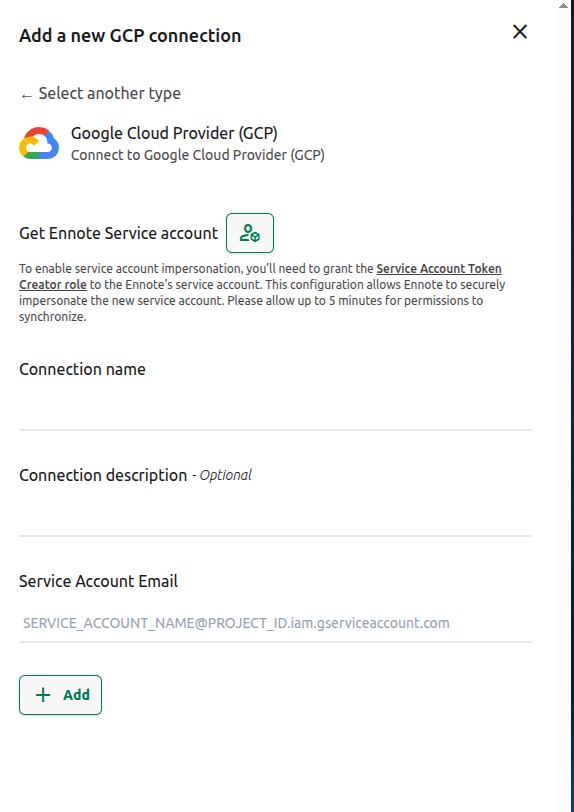 Add a new GCP connection